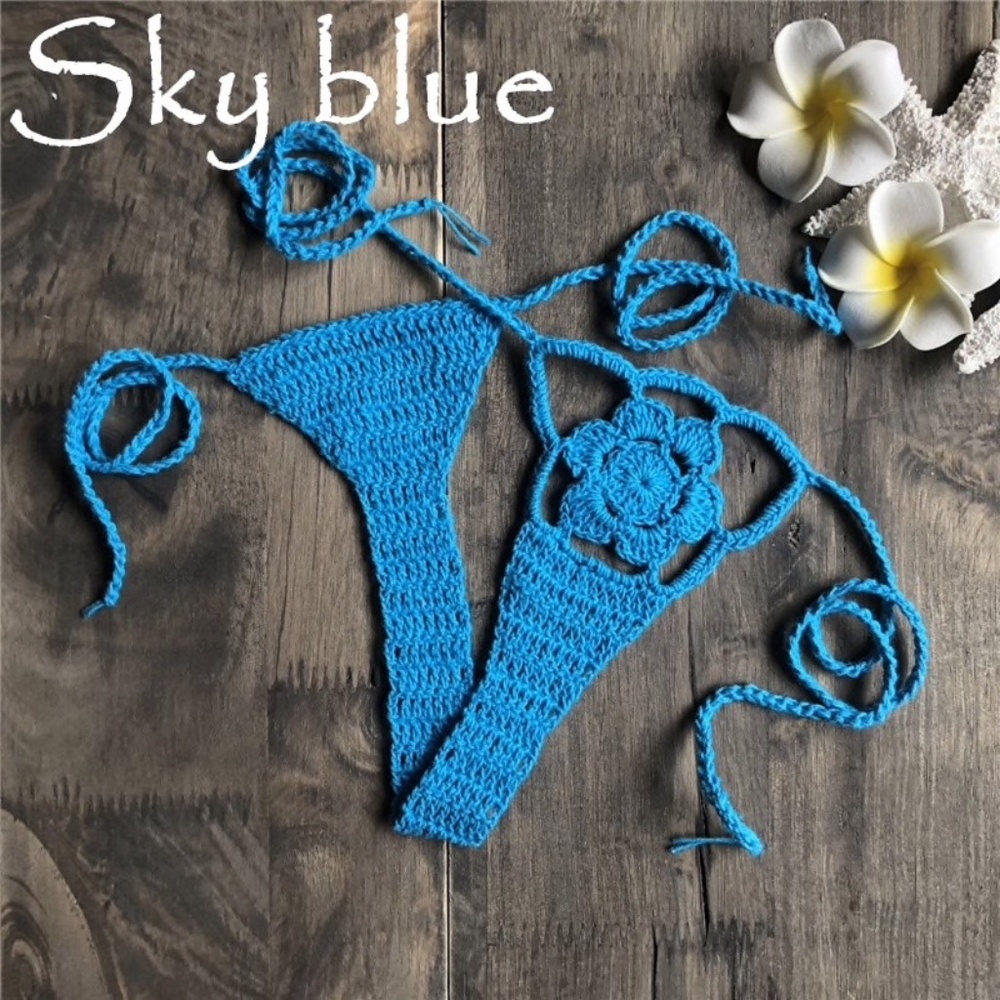 Sky Blue crochet Flower Kini. Micro Bikini Bottom Micro Bikini, Tho…